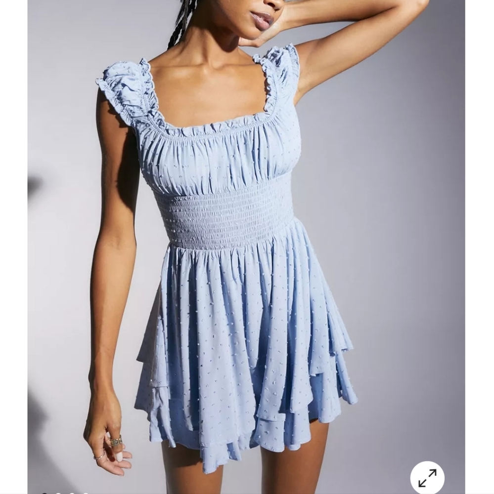 Urban Outfitters Rosie Smocked Tiered Ruffle Romper